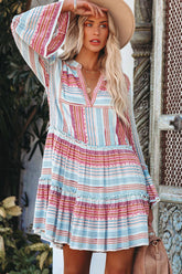 Express Yourself – Gestreiftes, langärmliges Minikleid mit Boho-Print